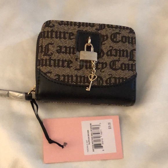 Juicy Couture Taupe Dark Brown Eastside Westside Small ZA Wallet Lock & Key NWT - Picture 2 of 16